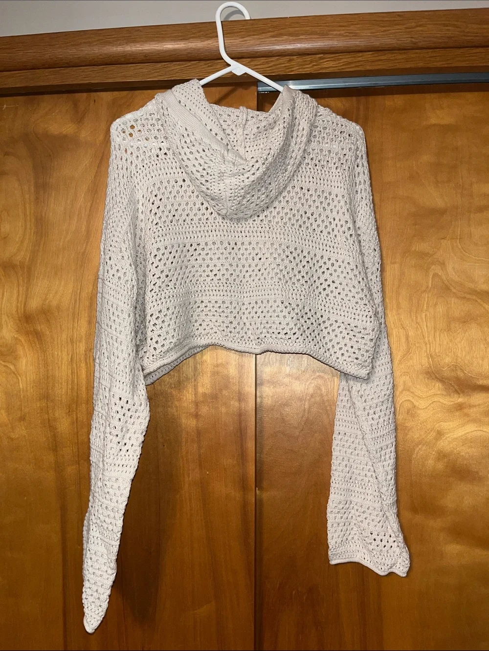 Sincerely, Jules Crochet Hooded Cropped Sweater - Cream - Picture 2 of 2